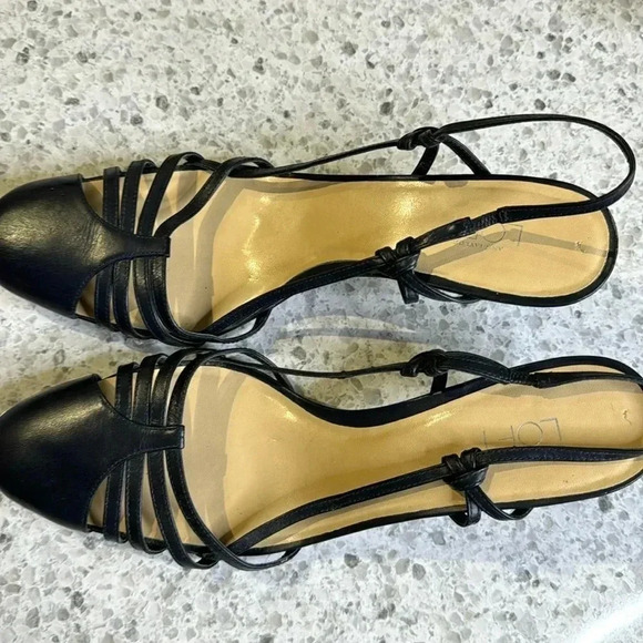 Ann Taylor Loft blue leather sandals heels size 11m with 3 inch heels - Picture 1 of 5